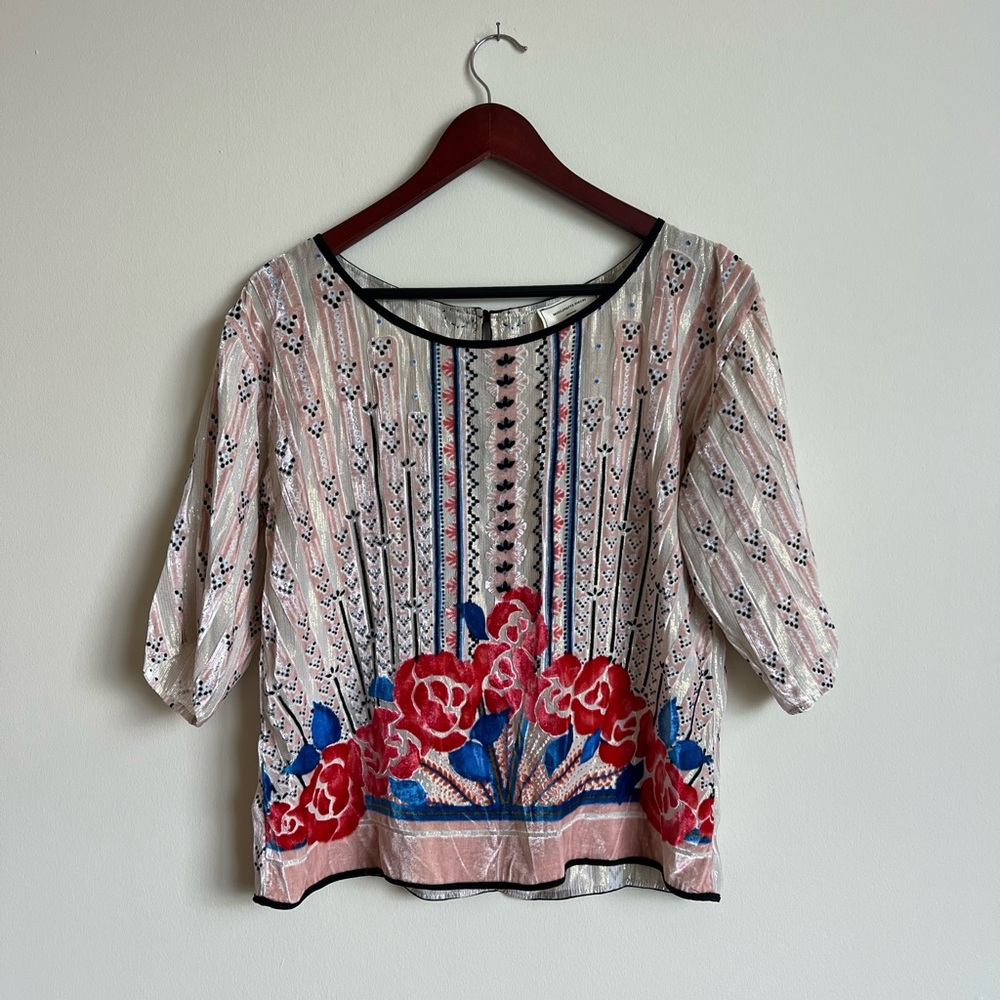 Anthropologie Moulinette Soeurs Velvet Posey Silk Blend Blouse Sz Small S